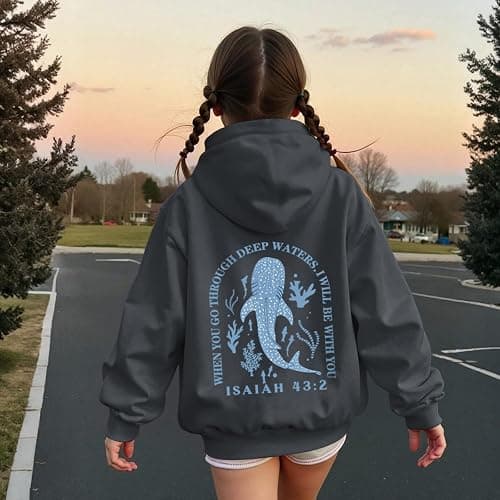 KEEVICI Cute Christian Hoodies For Girls Graphic Sweatshirt Whale Shark Kawaii Hoodie Kids Jesus Faith Bible Verse Pullover thumbnail 3