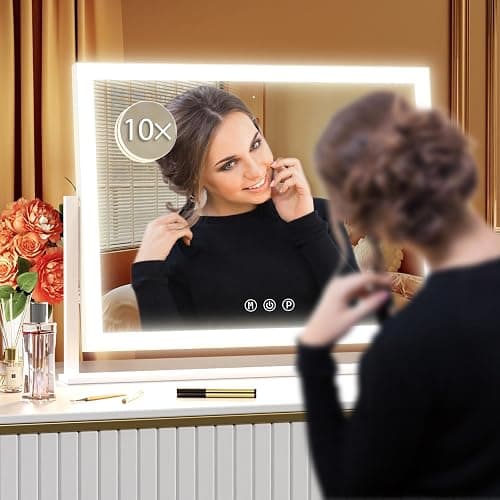 Gvnkvn Lighted Makeup Mirror, 17.3"x13" Hollywood Vanity Mirror with Led Lights, Three Color Lighting Modes, and 10X Magnification Mirror, Smart Touch Control, 360°Rotation (White, Gift Box) thumbnail 7