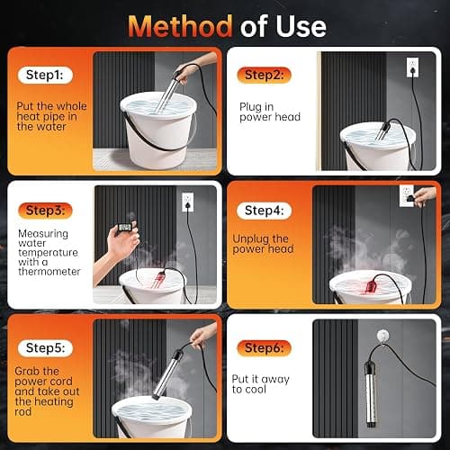 Portable Water Heater for Buckets & Tubs, 2000W Immersion Heater with Intelligent Shut-Off, Stainless Steel Guard & Digital Temperature Sensor, Fast Heating for Backyard Pools, RVs & Home Use thumbnail 6