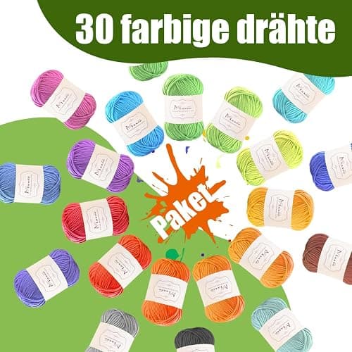 Maxee Häkelgarn 250g (50g*5 Farbe), Acryl Wolle Zum Stricken, Garn zum Häkeln und Stricken, Hand Knitting Yarn Set, Handstrickgarn Baumwollgarn für Häkeln, Wolle zum Stricken und Kunsthandwerk thumbnail 3