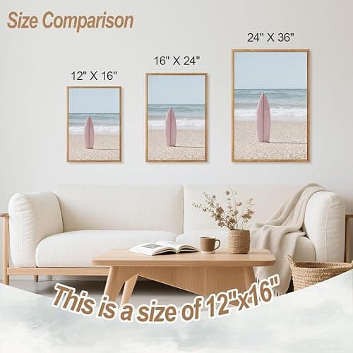 CHDITB Beach Framed Canvas Wall Art Set Of 3, Coastal Wall Decor, Ocean Wave Wall Painting, Palm Tree Seaside Artwork Surfboard Art Prints For Living Room Or Bedroom (12X16 Inch) thumbnail 5