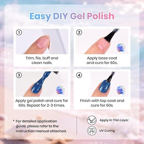 Beetles Glitter Gel Nail Polish Set, Starfish Gleam Summer Pastel Sparkly Gel Polish Set, 6 Colors Blue Pink Nude Shimmer Soak Off Uv Gel Nail Polish for DIY Nail Art Salon Gifts for Women thumbnail 7