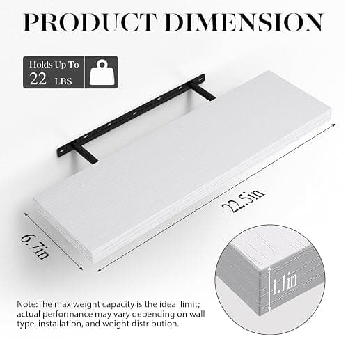 BAYKA Floating Shelves White, 22.5 inch Rustic Wood Wall Mounted Shelves for Bathroom, Bedroom, Living Room, Kitchen & Office, Hanging Display Shelf with 22 lbs Capacity thumbnail 6