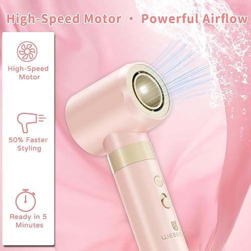 Hair Dryer Brush 8-in-1 Dual Voltage Hot Air Styler – Fast-Drying 110,000 RPM Ionic Blow Dryer with Straightener & Curler Attachments, Frizz-Free Volumizing Styler with Protective Hard Case-Pink thumbnail 3