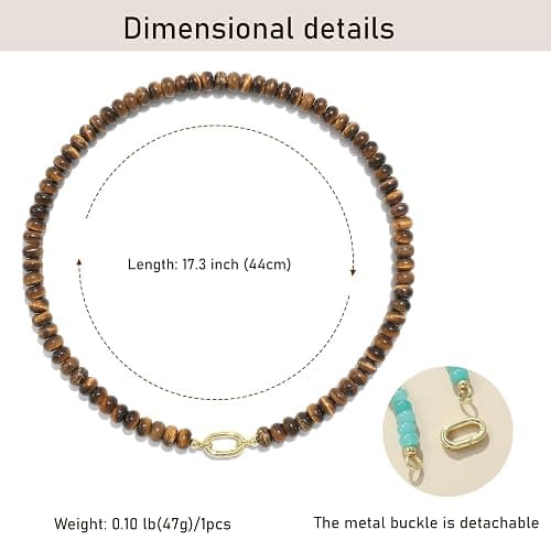 ROISE LADY Tiger Stone Natural Stone Beaded Necklaces for Women Boho Gemstone Bead Choker Summer Beach Vacation statement Trendy Charm Necklace thumbnail 4