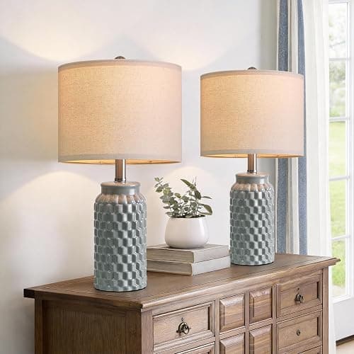 USumkky 20.5" Ceramic Table Lamps Set of 2, Modern Farmhouse Boho Bedside Lamps for Bedroom, Nightstand Lamps for Living Room End Tables, Small Desk Lamps, Grey thumbnail 6