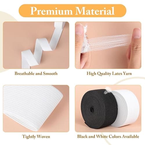 Romon Elastique Couture, Long Bande Elastique Couture, Ruban Elastic, Couture Blanc et Noir Deux Rouleaux de 20mm × 10m, Bande pour Extendeurs de Taille Ceinture, Large Perruque Ruban pour la Maison thumbnail 3