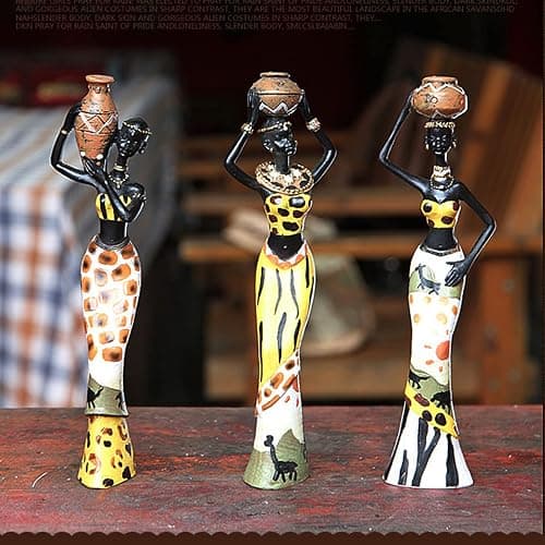Juanxian 3 Piece Set African Women Figure Art Statues Girls Tribal Lady Figurine Statue Decor Collectible Art Piece Vintage Gift Craft Doll Stand W4545-3Pcs Yellow | Girls Tribal Lady Figurine, Collectible Art Piece, Vintage Gift Craft Doll, Stand W4545-3Pcs thumbnail 2