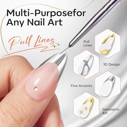 Modelones Metallic Gold Silver Liner Gel Polish Set Precision Brush | Chrome Nail Art Gel for French Tips Detail Paint Draw Swirl Design 3D Mirror Effect Soak Off U V Cure DIY Salon Manicure thumbnail 2
