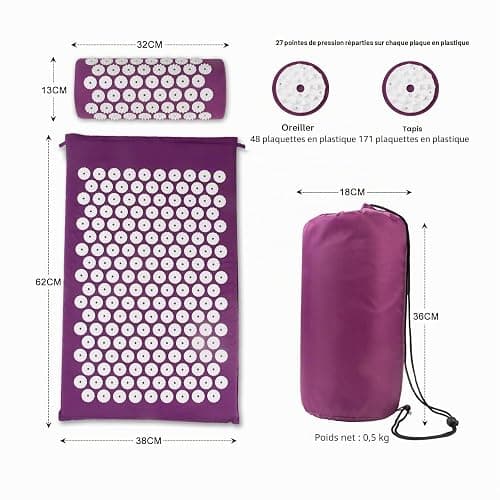 Tapis d'acupression, tapis d'acupuncture, tapis d'acupression pour soulager les douleurs de la nuque et du dos, tapis d'acupression avec relaxation musculaire et réduction du stress, tapis Shiatsu thumbnail 5
