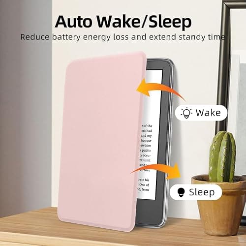 HOICHOE Case for 6" Kindle 2024/2022 Release (11 Generation), Light PU Leather Cover and Transparent Hard Back Shell with Hand Strap, Auto Sleep/Wake, Sakura Pink thumbnail 6