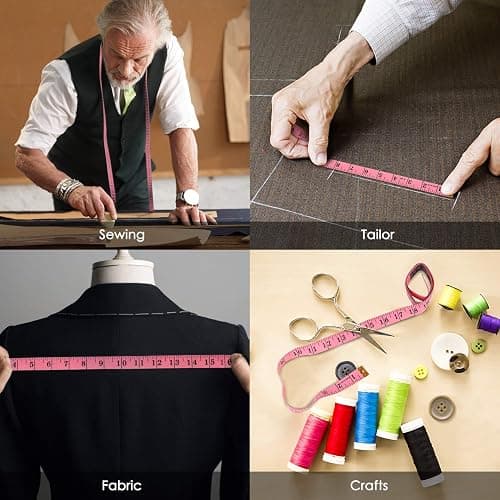 iBayam 2 Pack Tape Measure Measuring Tape for Body Fabric Sewing Tailor Cloth Knitting Vinyl Home Craft Measurements, 60-Inch Soft Fashion Pink & Retractable Black Double Scales Rulers for Body Weight thumbnail 7