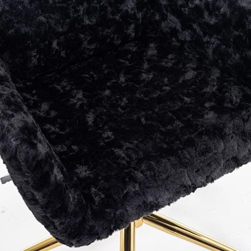Beuiosda Faux Fur Vanity Makeup Desk Chair, Comfy Upholstered Office Chair with Wheels and Gold Metal Base, Modern Accent Swivel Vanity Chair Adjustable High, Chassis Can Be Tilted 40° (Black) thumbnail 7
