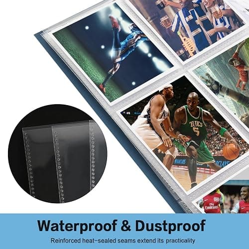 Trading Card Sleeve Pages, HERKKA 200 Pack 9 Pocket Album Pages 11 Holes Fit 3 Ring Binder thumbnail 5