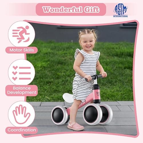 BABY JOY Balance Bike, No Pedal 4 Wheels Toddler Bike with Soft Seat as First Ride-on Toy Birthday Gift, Baby Balance Bike for 2 Years Old Boys Girls (Pink) thumbnail 9