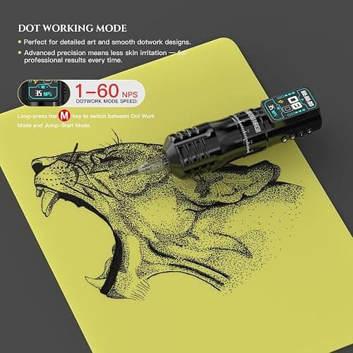 Wormhole 2300mAh Battery and 7 Adjustable Stroke Tattoo Gun for Artists, Aluminum Alloy Wireless Tattoo Machine, Lightweight Compact Rotary Tattoo Pen Powerful Motor Precision Professional - Black thumbnail 5