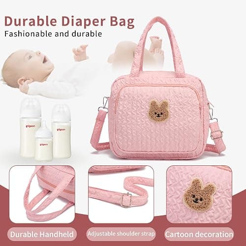 Small Diaper Bag Tote, Crossbody Diaper Bag Mini Purse with 8 Pockets, Travel Baby Bag for boys & Girls, 2 Insulated Pockets, Pink thumbnail 5