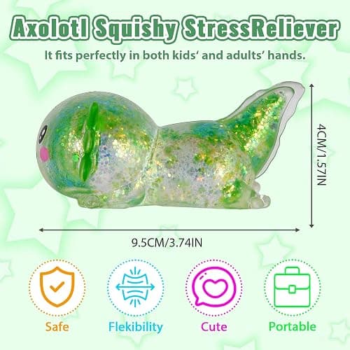 Puffwize Axolotl Squishy Toy, Cute Slow Rising Fidget Toy for Stress Relief, Soft Squeeze Sensory Toy for Kids and Adults, Handheld Stress Ball for Anxiety and Focus(Green) thumbnail 2