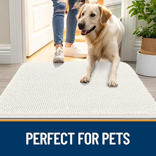 OLANLY Dog Door Mat for Muddy Paws 47x17, Absorbs Moisture and Dirt, Absorbent Non-Slip Washable Doormat, Quick Dry Chenille Mud Mat for Dogs, Entry Indoor Entryway Carpet for Inside Floor, Ivory thumbnail 6