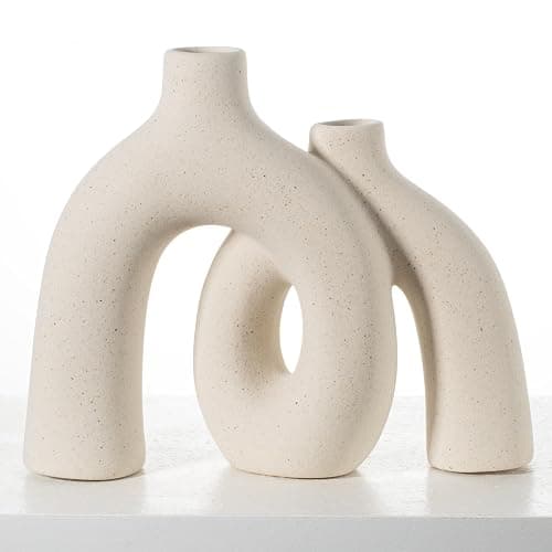 CEMABT Modern Nordic Boho Vase Set - Elegant Beige Matte Ceramic Vase for Living Room, Bookshelf, Mantel, Entryway Table & Console Decor | Home Decor Shelf Decorations Easter Gift - Image 1