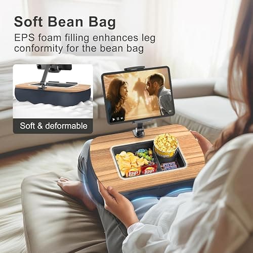 ERGONOV Lap Beanbag Tablet Pillow Stand,Adjustable iPad Holder with Snack Bowl,360° Rotating Clip for 4.7-13" Kindle,Phone,Tablet.Ideal for Hands-Free Reading and Relaxation on Bed,Couch,Recliner,Gray thumbnail 2