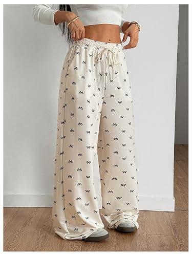 GORGLITTER Women's Bow Wide Leg Stacked Baggy Lounge Sweatpants Joggers Y2k High Waist Straight Leg Track Sweat Pants thumbnail 3