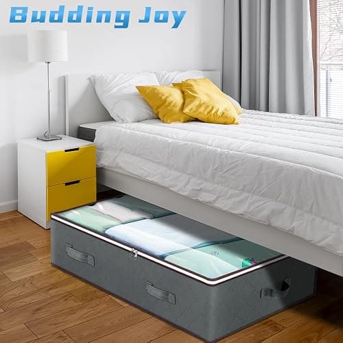 Budding Joy 90L Under Bed Storage Containers, Closet Organizers and Storage Bins, Foldable Underbed Storage Bags for Blanket, Clothing, Comforter, Sweaters, Pillows, Linen Sheets, Wrapping Paper, Grey thumbnail 4