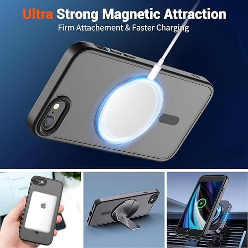 SUPFINE Magnetic for iPhone SE Case 2022 (3rd)/2020 (2nd), iPhone 8 Case (Compatible with MagSafe) (Military Grade Drop Protection) Translucent Matte Phone Cover,Black thumbnail 5