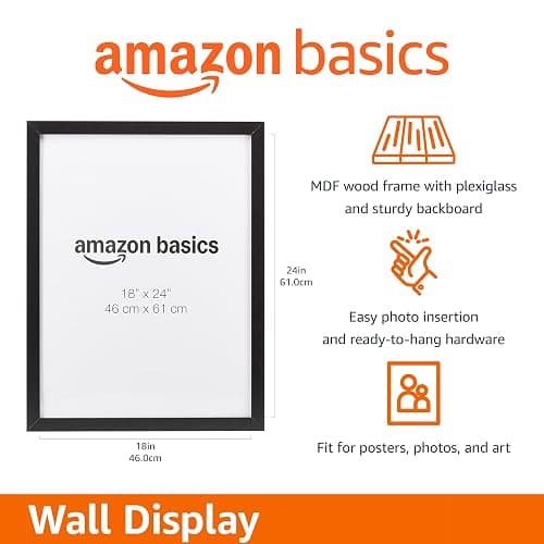 Amazon Basics Rectangular Wood Poster Frame, 18" x 24", Black thumbnail 3