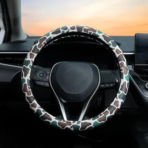Army Dark Camo Steering Wheel Cover Auto Leather Steering Wheel Protector, Anti-Slip, Breathable, Absorbing Sweat, Universal Camo Car Accessories 14.5–15 inch,Fit for Most Car, Trucks, SUV thumbnail 2
