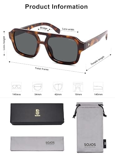 SOJOS Retro Aviator Sunglasses for Womens Mens Polarized Trendy Square Designer Inspired Shades 80s 90s Sun Glasses SJ2342 thumbnail 5