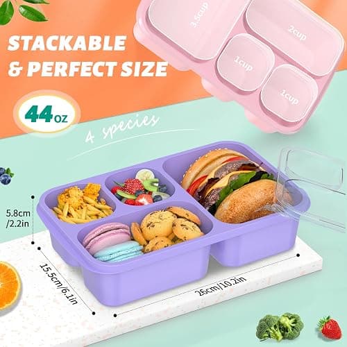 Enstphjoy Bento Lunch Box - 4 Pack, Snack Box Containers Meal Prep Container Microwave Safe, Lunch Box of 4-Compartment, Bento Box Adult Lunch Box, Dishwasher Safety (PP(B/P/G/P)) thumbnail 3