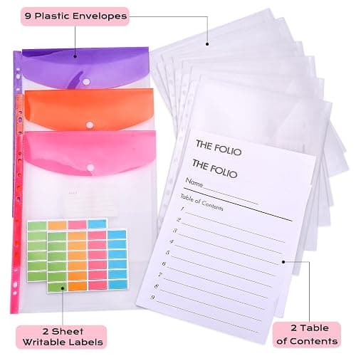 XKDOUS Important Document Organizer 3 Ring Linen Binders Folio File Folders | Beige Expanding Storage Holder with Gold-foiled Hardcover, 9 Pockets & Labels for A4, Letter Size Papers, Home & Office thumbnail 8