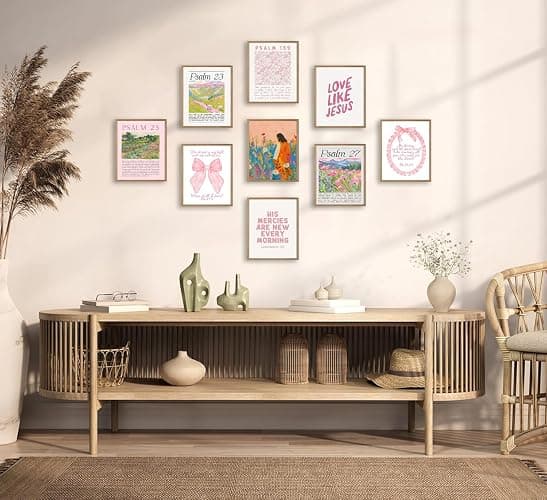 Msvenors Pink Christian Posters Wall Art Set of 9, Bible Verse Canvas Wall Decor Religious Jesus Pictures Scripture Bundle Girls Room Prints Bow Artwork Trendy Preppy Painting Decor 8x10 Inch Unframed thumbnail 8