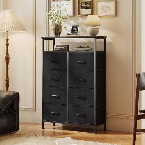 DUMOS 8 Drawers Fabric Dresser for Bedroom, Tall 8-Drawer Chest of Drawers with Raised Shelf, Storage Tower with Fabric Bins for Closet Organization, Hallway Storage, Ink thumbnail 8