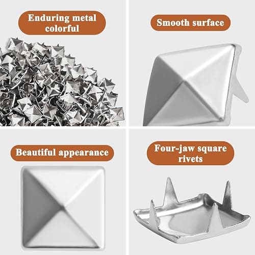 SBYURE 1000 Pieces 10mm Silver Studs for Clothing Four-jaw Square Spikes for Crafts Punk Metal Spike Studs for Leather Jacket Bag Dog Collar thumbnail 3