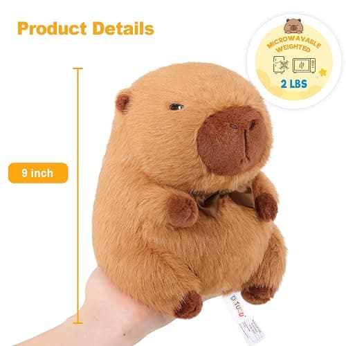 Ditucu Original Capybara Microwavable Weighted Stuffed Animal 2 Lbs Heated Capibara Plush for Warmth Comfort Period Cramps Pain Plushies Toys Gifts for Kids Dark Brown 9 inch thumbnail 2