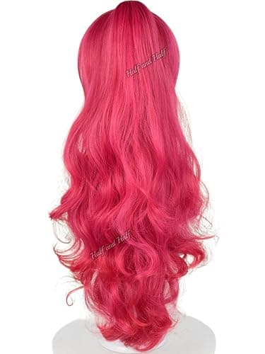 Half and Half Red Pink Pony Cosplay Wig with Bangs 27.5'' Long Curly Cute Pony Costume Wigs Rose Red Ponytail Wig for Women Halloween Party Daily thumbnail 7