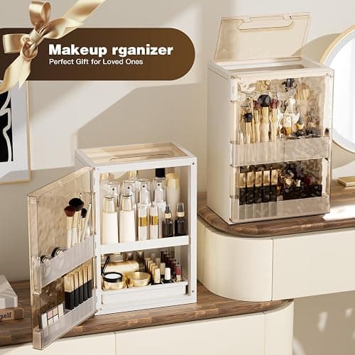 AERCIINC Makeup Organizer with Drawers,Skincare Organizer for Vanity,Large Cosmetic Display Case with Handle,Storage Organizers with Cover and Makeup Brush Holder for Dresser, Bathroom Countertop thumbnail 7