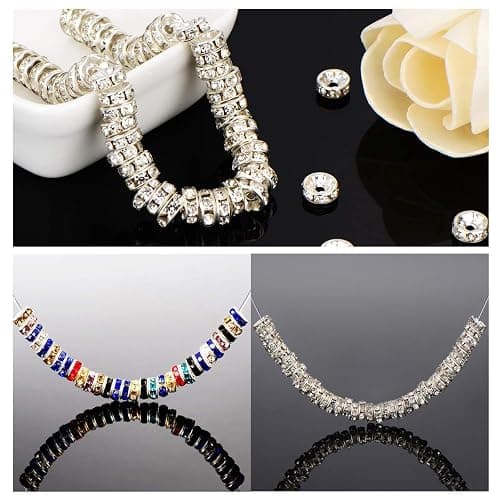 Allb 100Pcs Rondelle Spacer Beads 8mm Silver Plated Czech Crystal Rhinestone for Jewelry Making Loose Beads for Bracelets thumbnail 4