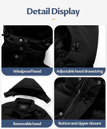CREATMO US Men's Long Winter Coat Waterproof Thicken Warm Parka Quilted Insulated Puffer Jacket with Removable Hood thumbnail 6