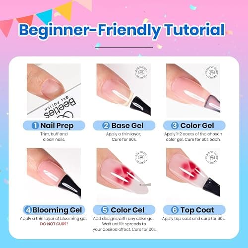 Beetles Blooming Gel, 15ml Clear UV LED Nail Art Gel Polish for Aura Nails, Marble, Natural Stone, Watercolor and Floral Print Spreading Effects, Soak Off DIY Manicure Design thumbnail 5