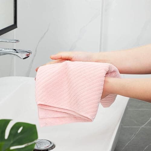 PiccoCasa Set of 2, Pink Ribbed Hand Towels for Bathroom 13 x 29 Inch 100% Cotton Soft Absorbent Soft Feeling Fast Drying Towels Hotel Spa Towel Face Towel - Pink thumbnail 4