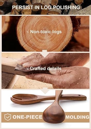 Nucookery Wooden Cooking Utensils Set with Holder, Teak Wood Utensils, Ceramic Holder for Countertop with Protection Cork Bottom, Nonstick Spoons, Cooking Spatula Set, 10 Pcs Kitchen Decor, (Sand) - Wood 10pcs - Sand (wood ) thumbnail 6