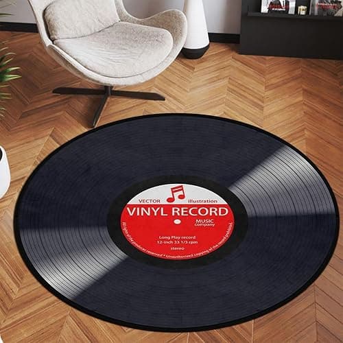 keepcute Music Record Black Round Area Rug for Bedroom Living Room Study Playing,Non-Slip Floor Mat Carpet Home Decor Rugs, 3' Diameter thumbnail 7