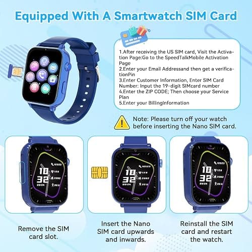 4G Kids Smart Watch Phone GPS, Smartwatch for Boys Girls Ages 4-12 Years with Video Call Chat Class Mode SOS Camera Alarm Games Parental App Touch Watch Gifts for Children (Includes SIM Card) Blue thumbnail 7