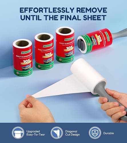 MONSEK 4X Extra Sticky Lint Roller for Pet Hair, Lint Rollers 315 Sheets Mega Value Set, Pet Hair Remover with 3 Upgraded Handle 3 Rollers, Portable Lint Remover for Clothes, Furniture, Dog & Cat Hair thumbnail 4
