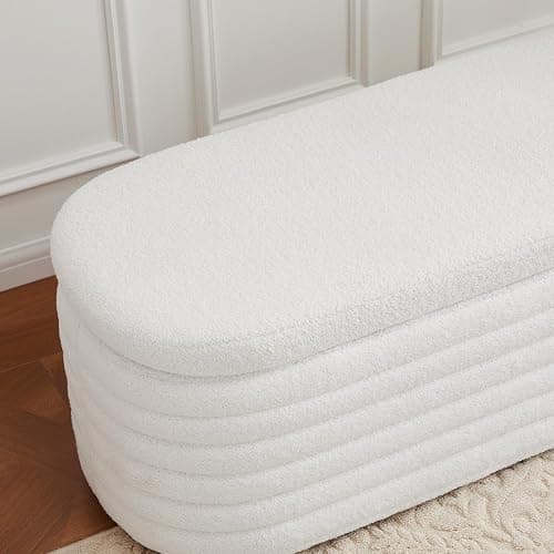 ZOMGE HUZZ 45 Inch Storage Ottoman Bench Upholstered Fabric Bedroom Benches, Modern Comfy End of Bed Stool for Living Room/Hallway/Entryway, Sherpa White thumbnail 7