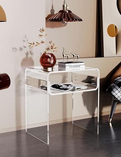 solaround Clear Acrylic End Table 2-Tier Bedside nightstand for Living Room Bedroom Home Decor (Clear) thumbnail 9