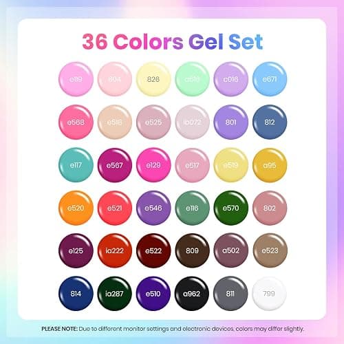 Beetles Gel Nail Polish Set, 36 Colors Gel Polish Kit with Blooming Gel, Base Top Coat & Nail Tools, Year in Shades Pink Yellow Blue Green Soak Off UV LED for DIY Home Salon Manicure, Gift for Women thumbnail 2